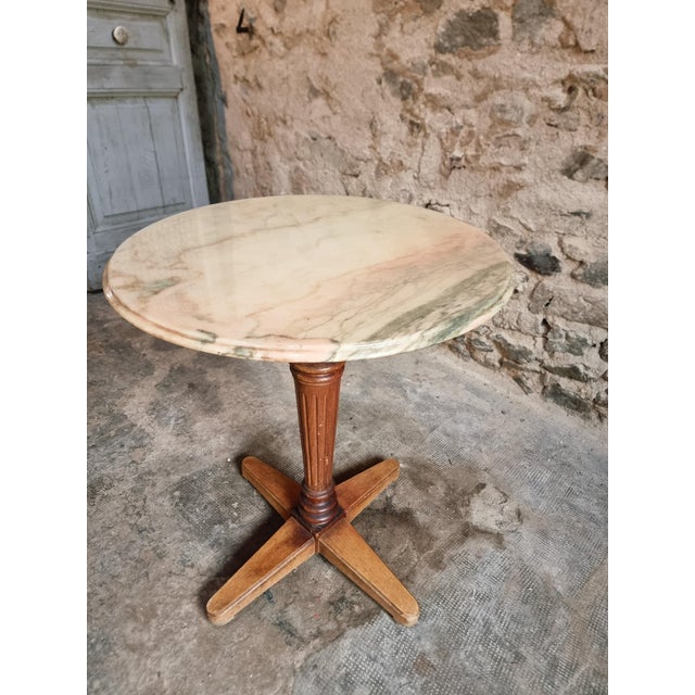 Wood Vintage French Marble Bistro Table in Walnut, 1930s For Sale - Image 7 of 18