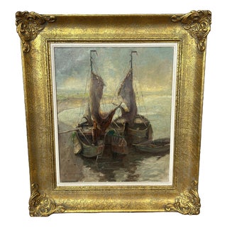 Coastal Boats, Oil, Framed For Sale