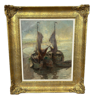 Coastal Boats, Oil, Framed