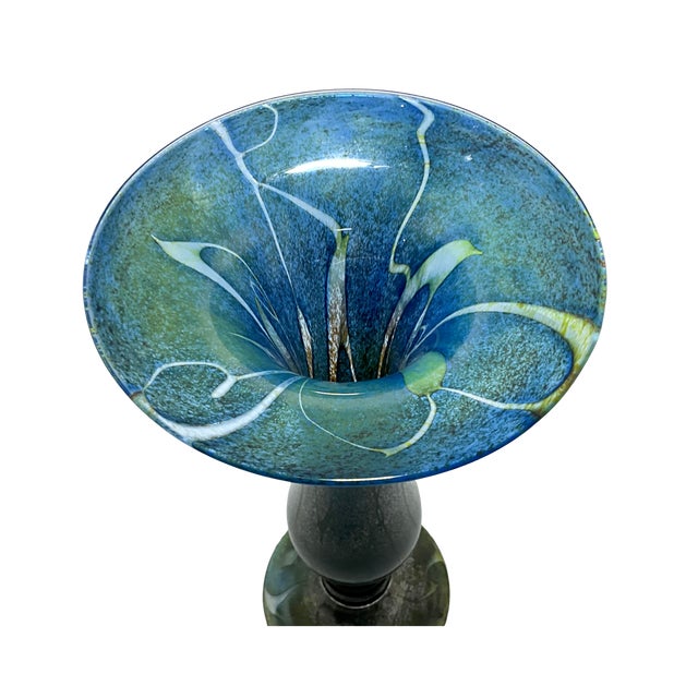 1990s Green, Yellow, & Blue Hand-Blown Marbled Glass Vase - Signed by Artist (1999) For Sale - Image 5 of 10