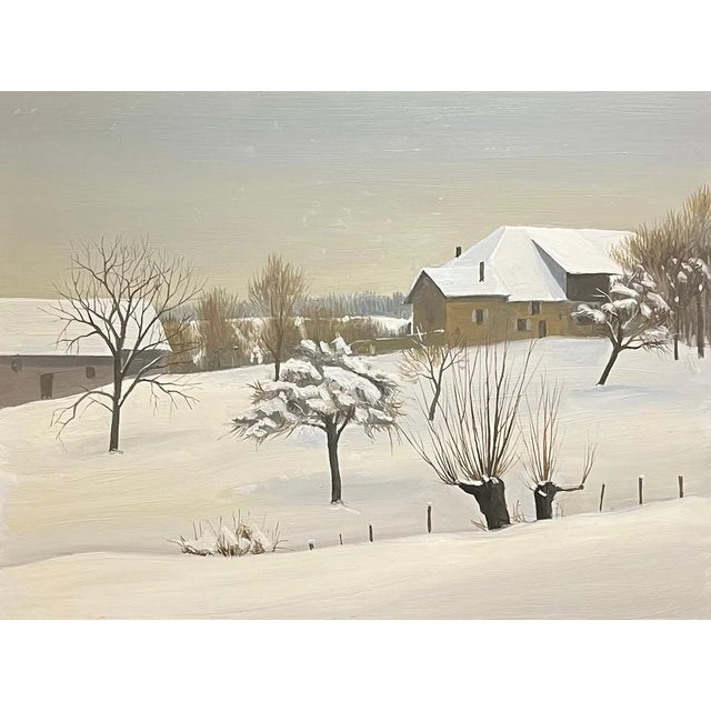 Claude Sauthier, Savoie in Winter 2, Oil on Wood, 1970s For Sale