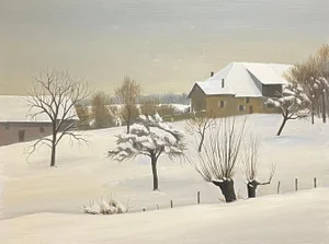 Claude Sauthier, Savoie in Winter 2, Oil on Wood, 1970s