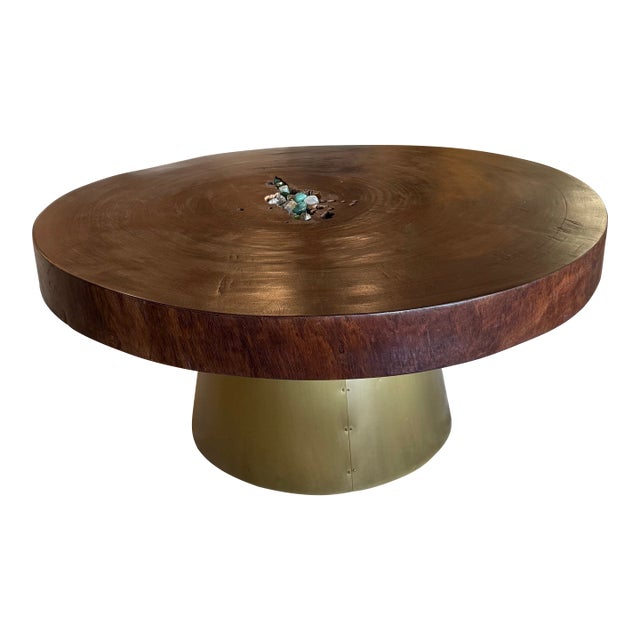 Custom Handmade Tree Trunk Coffee Table With Metal Base For Sale