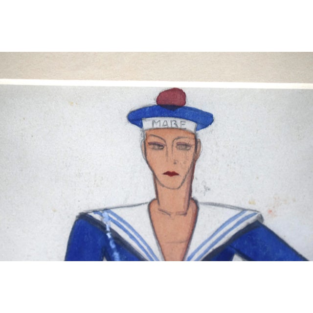 Traditional 1980s Mare Yachting Attire Gouache Illustration Painting For Sale - Image 3 of 4