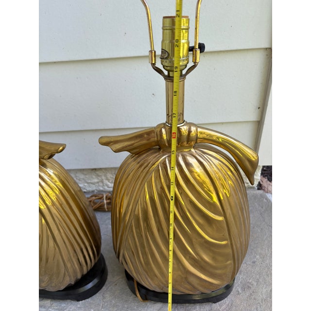 1960s E.F. Chapman Dorothy Draper Style Draped Brass Swan Lamps Pair For Sale - Image 9 of 10