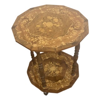 1960s Vintage Italian Marquetry Inlaid Trolley Bar Cart For Sale