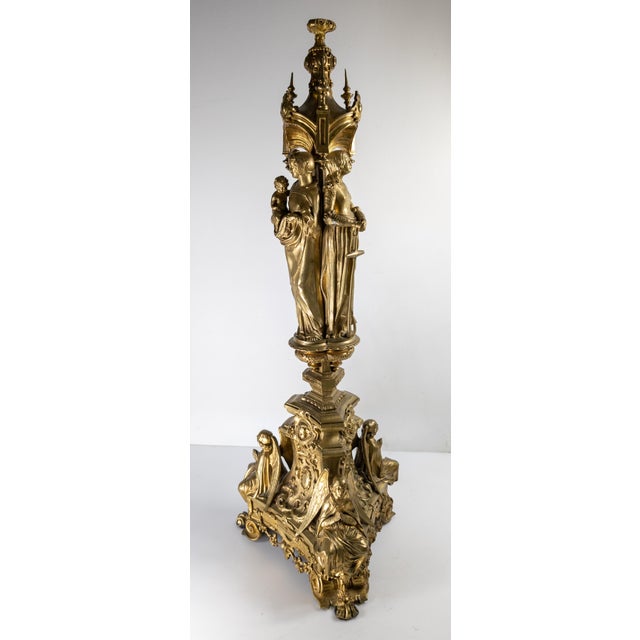 19th Century French Ormolu Gilt Bronze Gothic Revival Candlestick Base For Sale - Image 4 of 18