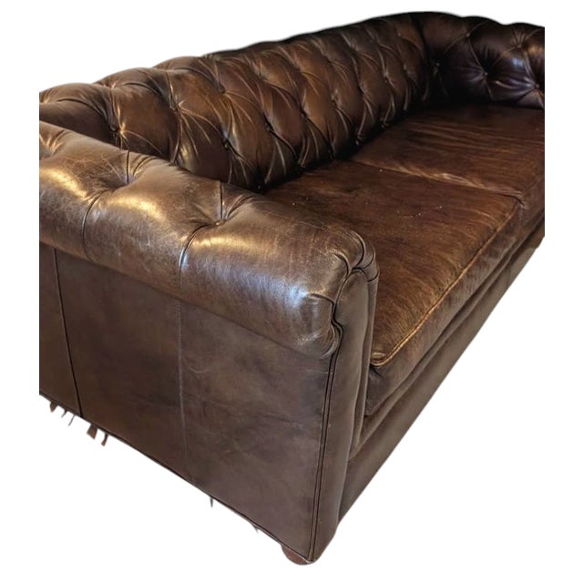 Pottery Barn Chesterfield Leather Grand Sofa Crafted by Pottery Barn. For Sale - Image 4 of 6