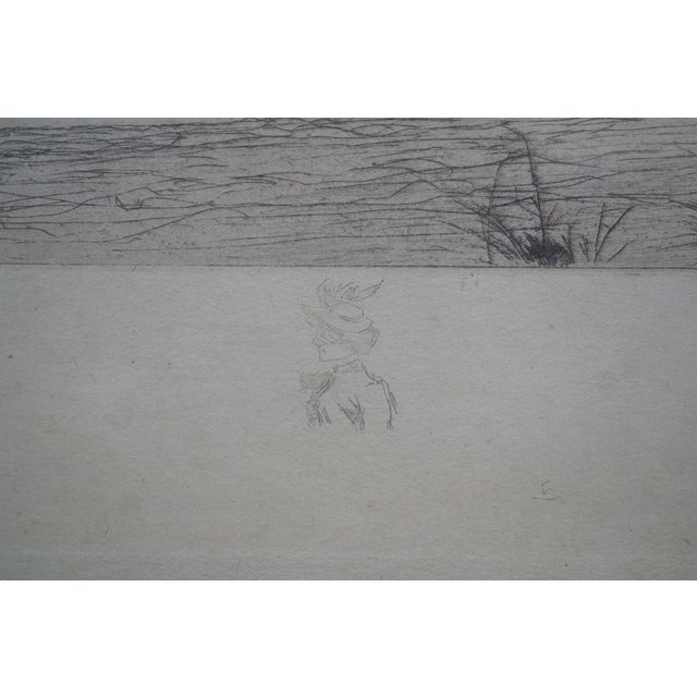 Black Antique John Octavius Anderson Signed Where the River Meets the Sea Etching 25" For Sale - Image 8 of 11