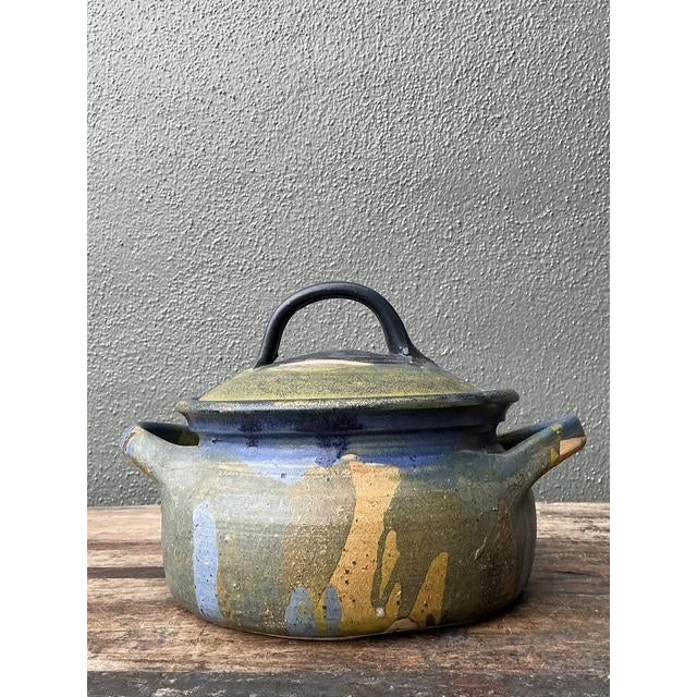 Vintage Aboriginal Studio Pottery Drip Glaze Lidded Bowl For Sale - Image 4 of 12