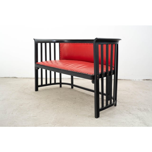 Fledermaus Sofa in Black-Finished Beech and Red Leather by Josef Hoffmann for Jacob & Josef Kohn, 1890s For Sale - Image 5 of 18