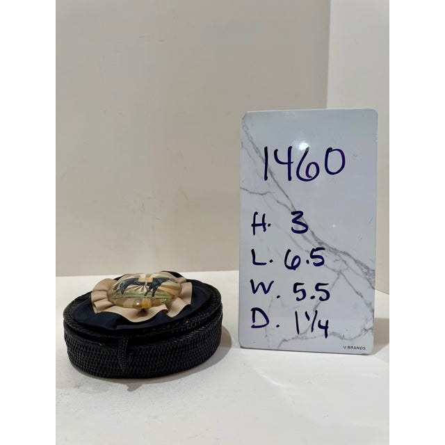 Textile Equestrian Horse Ribbonwork Round Covered Box Black Woven Keepsake For Sale - Image 7 of 7