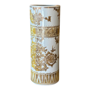 Vintage Chinese Ceramic Yellow and White Floral Umbrella Holder