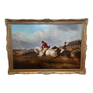 Traditional British 19th Century Hunting Charging Scene Oil Painting Signed Thomas Smythe