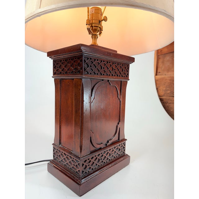 Vintage Lamp, Chinese Chippendale Style Fretwork Wooden Tea Canister by Wildwood Lamp Co., USA c. 1980's. Lamp has one...