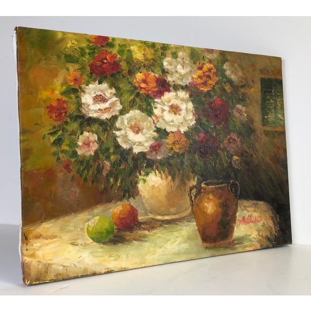 1940s Vintage French Floral Oil Painting For Sale - Image 5 of 6