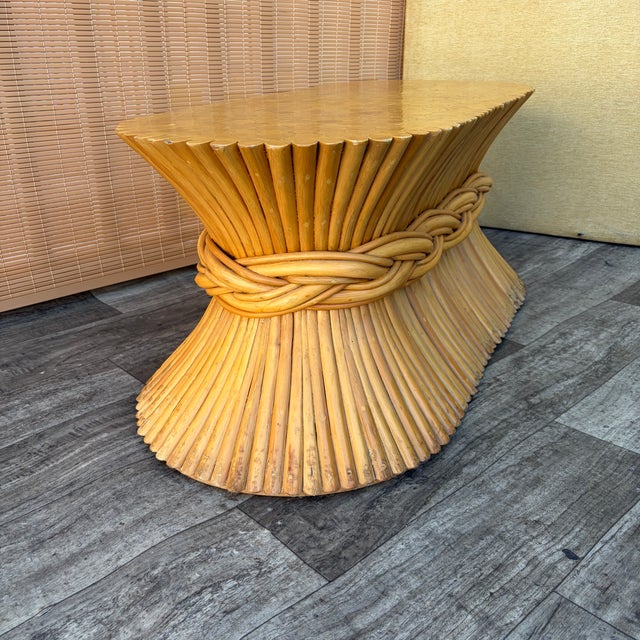 Hollywood Regency / Coastal Style McGuire Sheaf of Wheat Rattan Coffee Table. Circa 1980s For Sale - Image 10 of 18