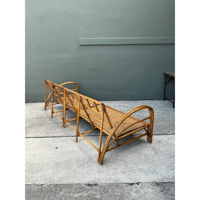 Camel Vintage Heywood Wakefield Rattan Sofa Frame For Sale - Image 8 of 12