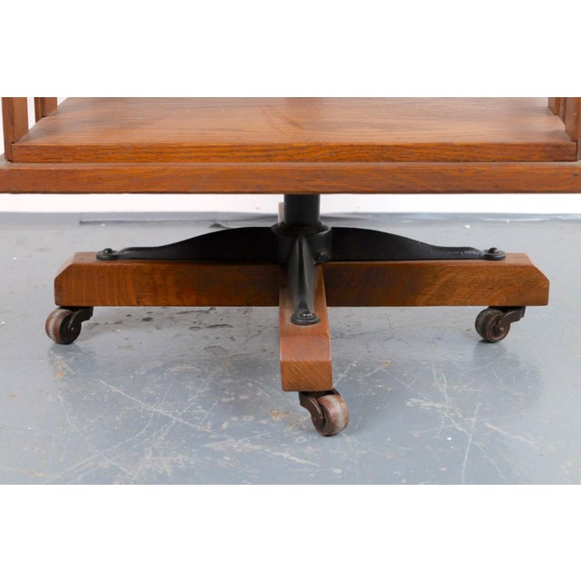 Wood Vintage Oak Spinning Side Table Bookcase For Sale - Image 7 of 9