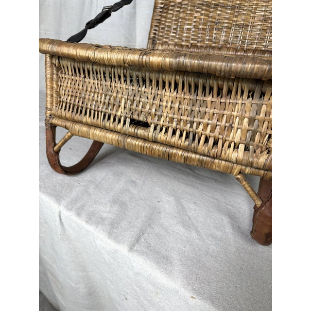 Wood Vintage Woven Rattan and Leather Field Chair For Sale - Image 7 of 10