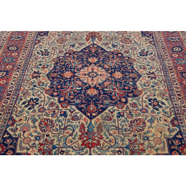 Blue Antique Wool Rug Persian Tabriz From 1920s With a Medallion Design For Sale - Image 9 of 9