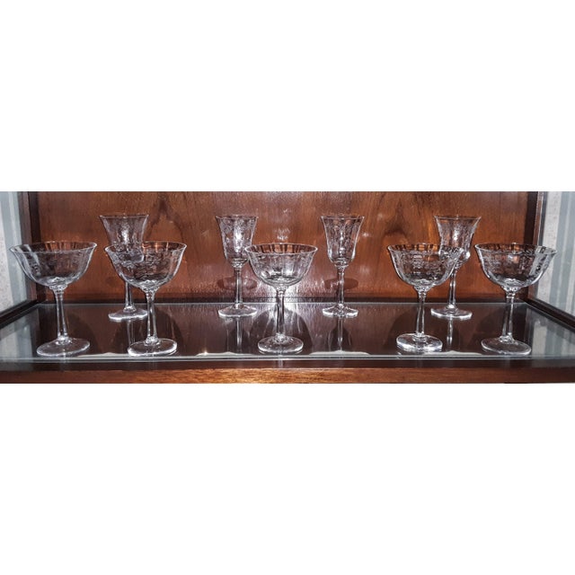 Lenox Castle Garden Crystal Goblets With Etched Flowers Set of 9
