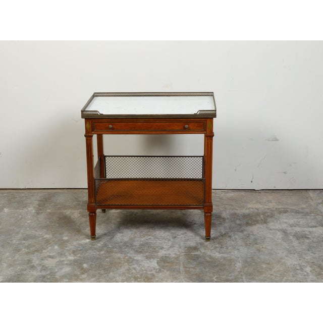 19th Century French 19th Century Walnut Console Table with Marble Top and Brass Gallery For Sale - Image 5 of 12