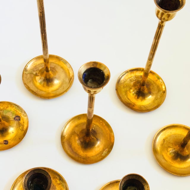 Metal Graduated Brass Candlestick Holders - Set of 7 For Sale - Image 7 of 12