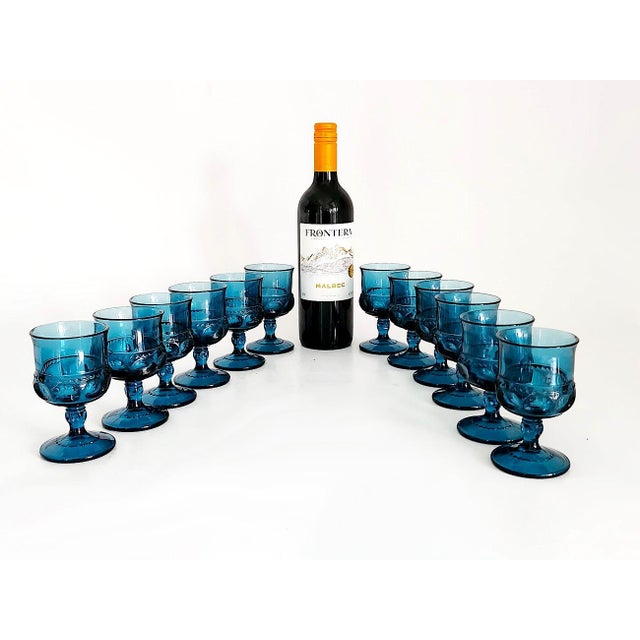1960s Indiana Glass King's Crown Wine Goblets in Riviera Blue, Set of 12 For Sale In Miami - Image 6 of 10