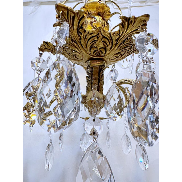 Traditional 1930's Ornate Bronze Chandelier With Crystal Pendant For Sale - Image 3 of 12