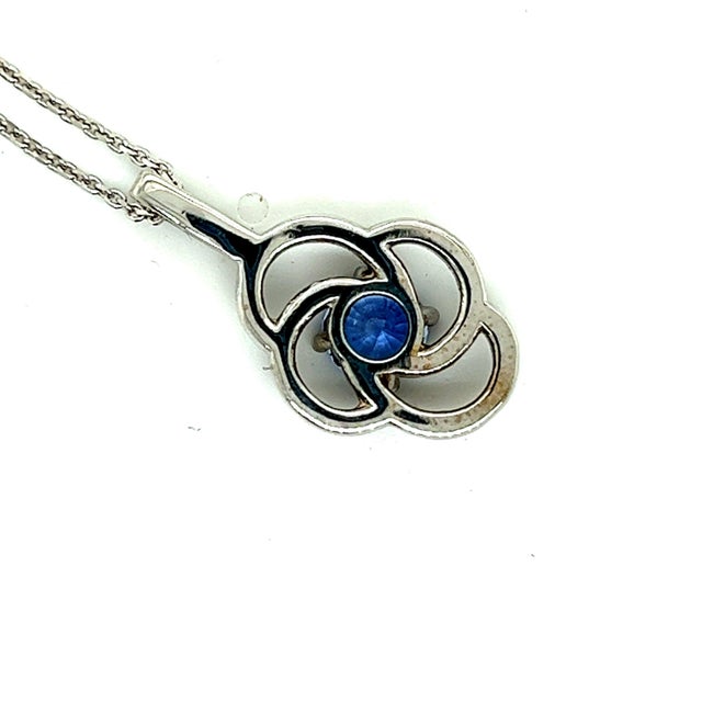 Traditional Natural Sapphire Diamond Pendant with Chain 14k W Gold 2.17 TCW Certified For Sale - Image 3 of 6