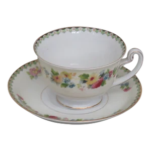 National China Floral Tea Cup and Saucer Made in Japan