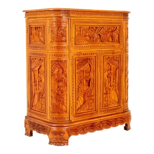 Mid-20th Century Heavily Hand Carved Wood Cocktail Bar Cabinet