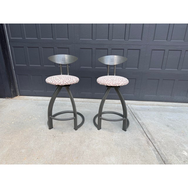 Pair of Contemporary Modern Industrial Swivel Counter Bar Stools For Sale In Atlanta - Image 6 of 7