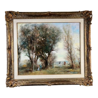 Vintage Guy Cambier Belgian Romantic Landscape Oil Painting With Horsemen, C. 1960–1980 For Sale