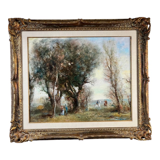 Vintage Guy Cambier Belgian Romantic Landscape Oil Painting With Horsemen, C. 1960–1980 For Sale