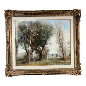Vintage Guy Cambier Belgian Romantic Landscape Oil Painting With Horsemen, C. 1960–1980