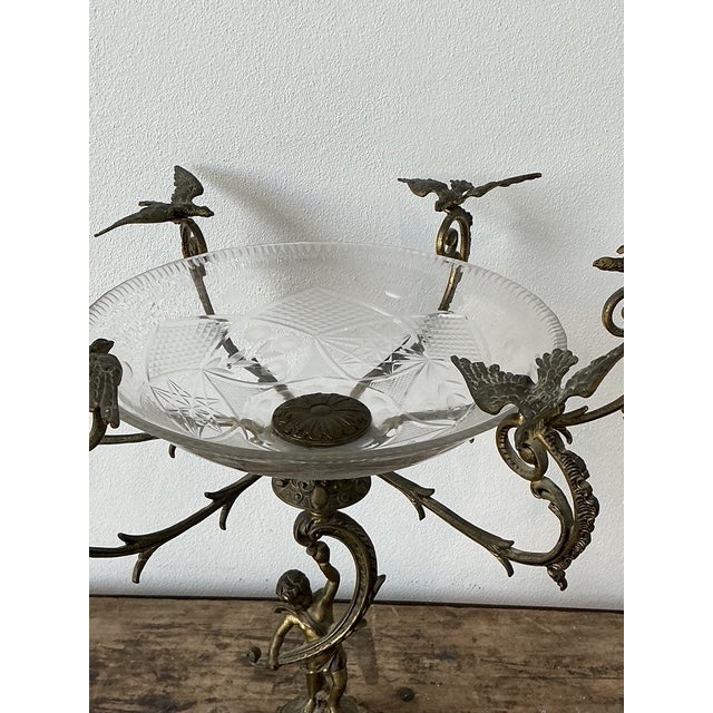 Vintage Victorian Cut Glass and Brass Epergne For Sale In West Palm - Image 6 of 12