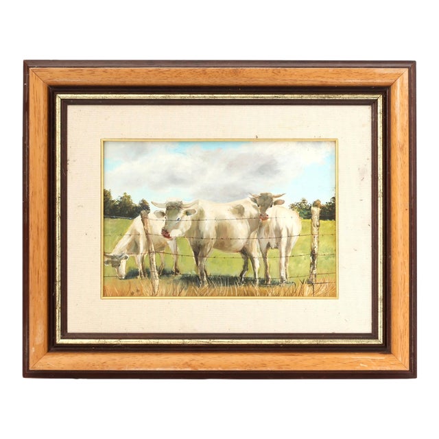 French Oil Painting, Whimsical Cows For Sale