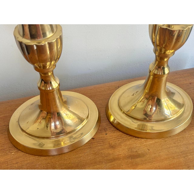 Tall Traditional Hampton Brass Candleholders, a Pair For Sale - Image 4 of 6