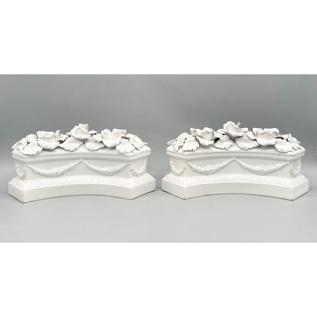 Nora Fenton Italian White Glazed Ceramic Floral Double Candle Holders — Hollywood Regency / Neoclassical For Sale - Image 4 of 15