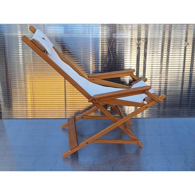 Vintage Foldable Deckchair in Light Mango Wood with Linen Cover from Camel, 1980s For Sale - Image 9 of 11