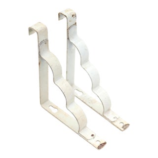Pair of Vintage White Steel Shelf Brackets For Sale