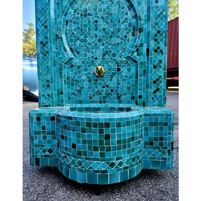Emerald Emerald Teal Handmade Moroccan Mosaic Tile Fountain For Sale - Image 8 of 9