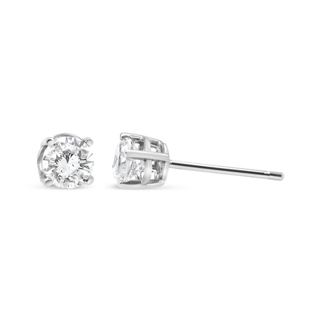 Contemporary 14K White Gold 3/4 Cttw Lab Grown Diamond 4-Prong Classic Stud Earrings (F-G Color, VS2-SI1 Clarity) For Sale - Image 3 of 6