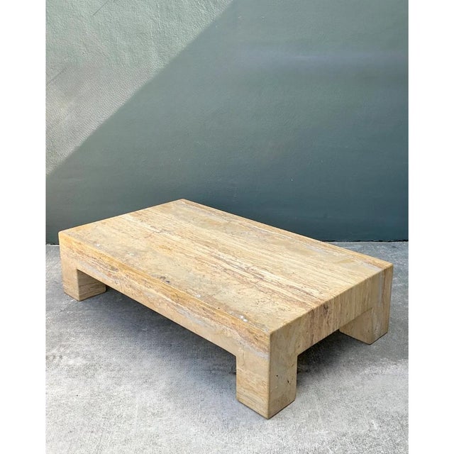 Vintage Monumental Travertine Parsons Coffee Table For Sale - Image 4 of 13