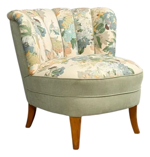 Swedish Modern, Lounge Chair, Floral Fabric, Beech, Sweden, 1950s
