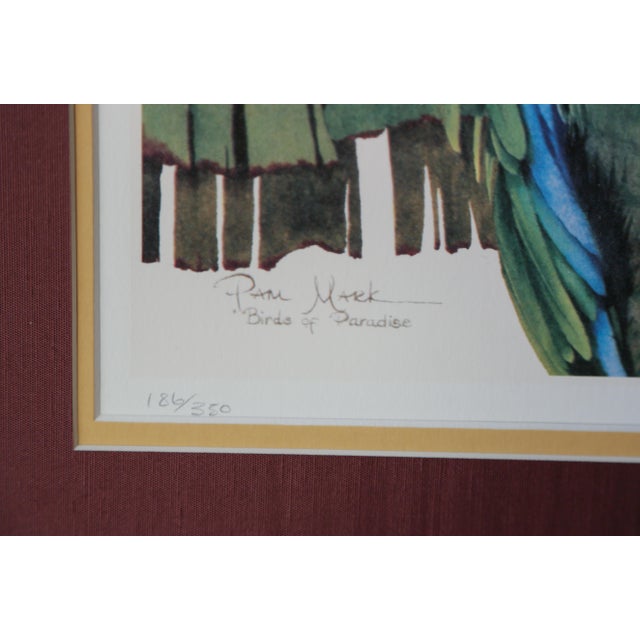 Hollywood Regency Tropical Parrot Limited Edition Print by Pam Mark 'Birds of Paradise' in Faux Bamboo Frame For Sale - Image 3 of 18