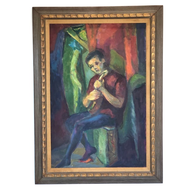 Mid 20th Century Large Midcentury Portrait of a Young Man With Mandolin For Sale - Image 5 of 8