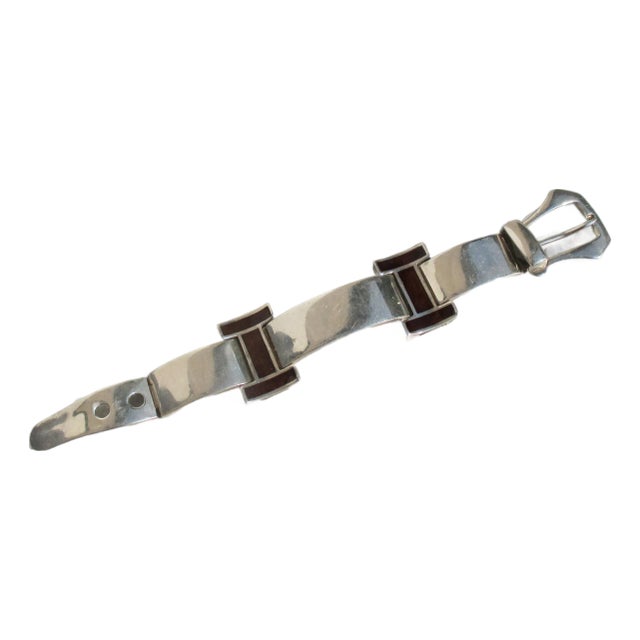 105 Arezzo Sterling and Enamel Buckle Bracelet For Sale